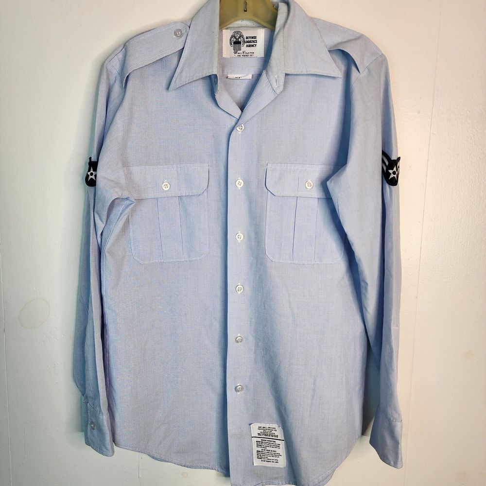 US Air Force Dress Shirt 15 x 33 Long Sleeve Blue 1550 Airman First Clas Uniform
